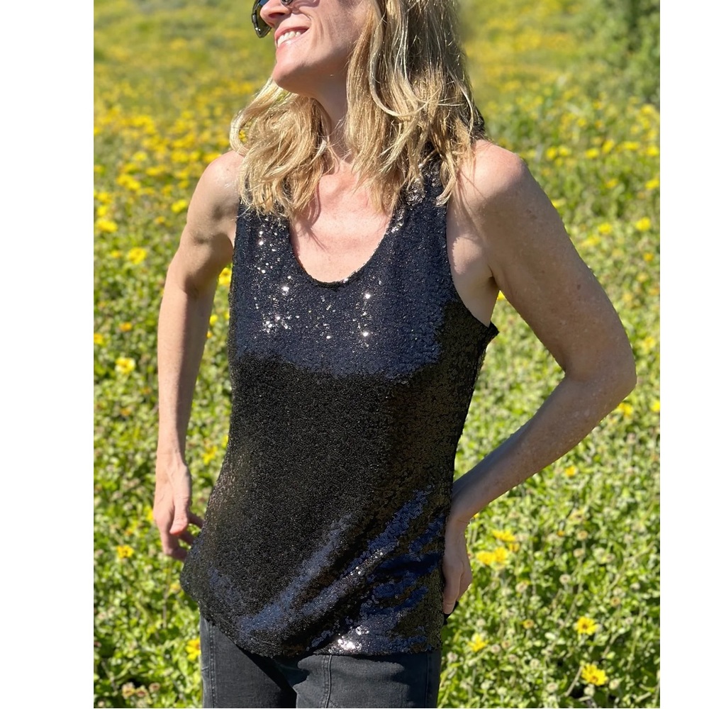 Black Sequin Top - Size Medium Petite